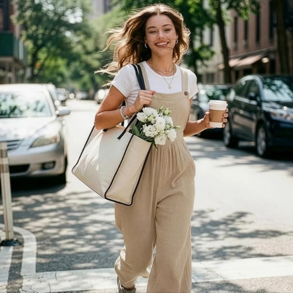 Women's Casual Loose Overalls Jumpsuits One Piece Sleeveless Wide Leg NWT Sz Med - Picture 5 of 7
